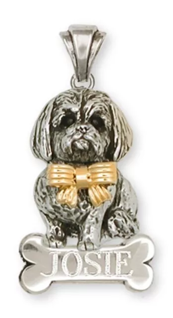 Lhasa Apso Personalized Pendant Silver And 14k Gold Dog Jewelry LSZ5W-NP