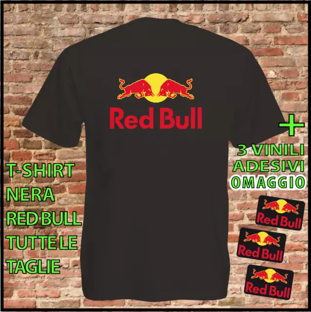 T-SHIRT NERA (adulto e ragazzo) "RED BULL" + 3 STICKER IN TEMA OMAGGIO