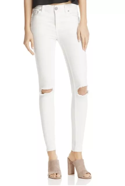 Women's FREE PEOPLE High Rise Busted Knee White Stretch Skinny Jeans Size 29