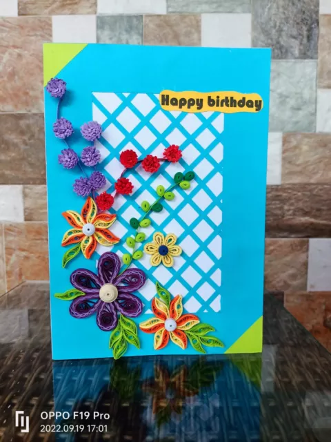 Handmade Paper Quilling New Year Greeting Card Floral Beautiful