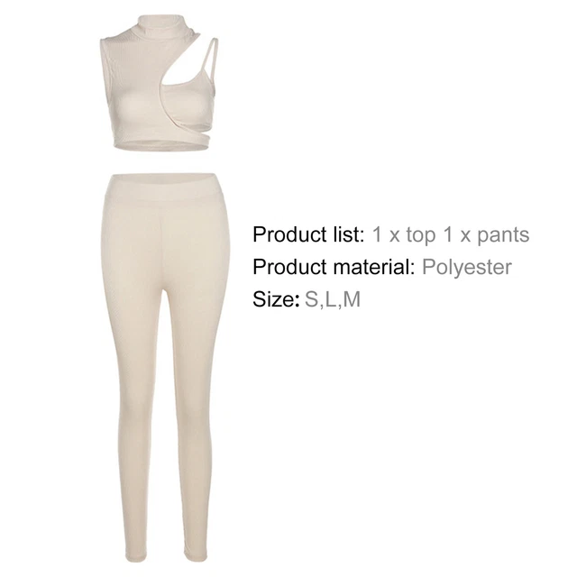 2 Pcs/Set Club Tops Pants Suit Solid Color Full Length Pants Backless Hollow Out 7
