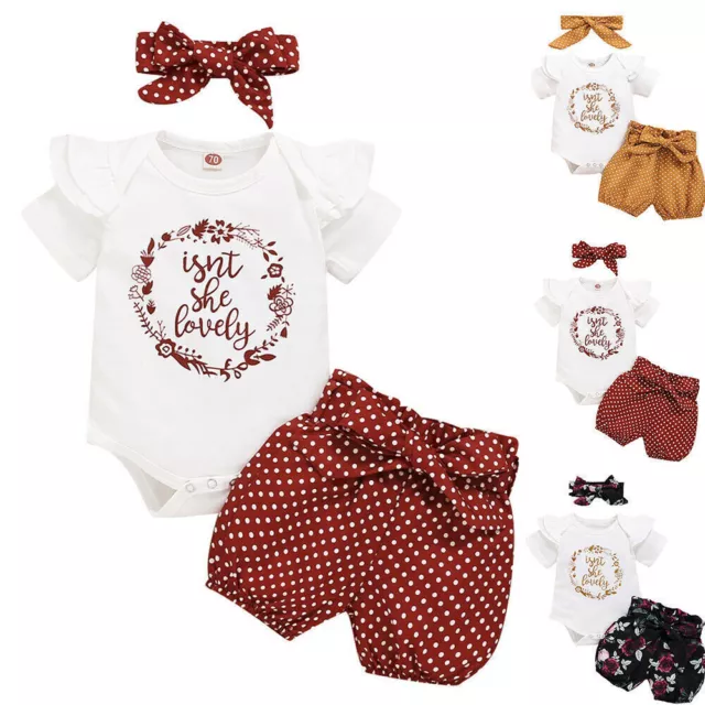 3PCS/Set Newborn Infant Baby Girls Romper Shorts Headband Summer Clothes Outfits