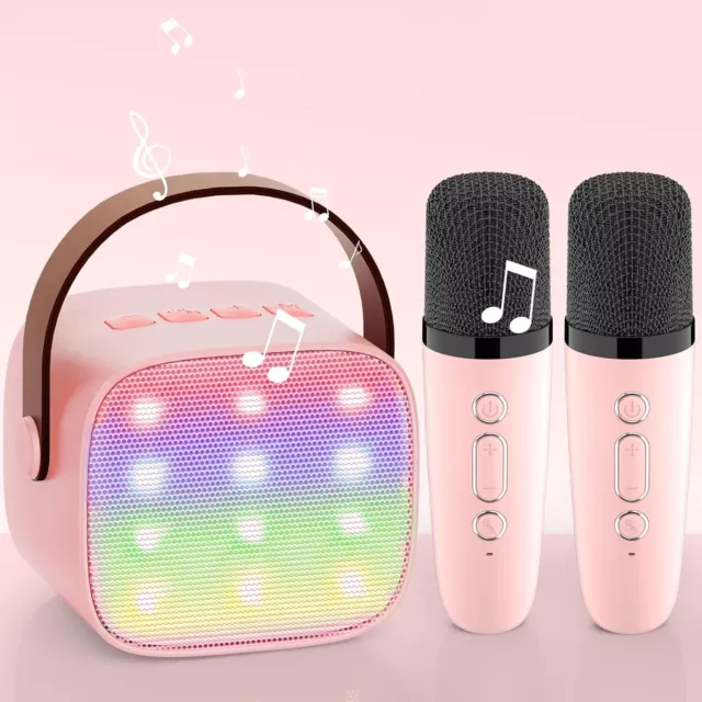 Wowstar Karaoke Machine Kids with 2 Wireless Microphone, Bluetooth Speaker  Pink