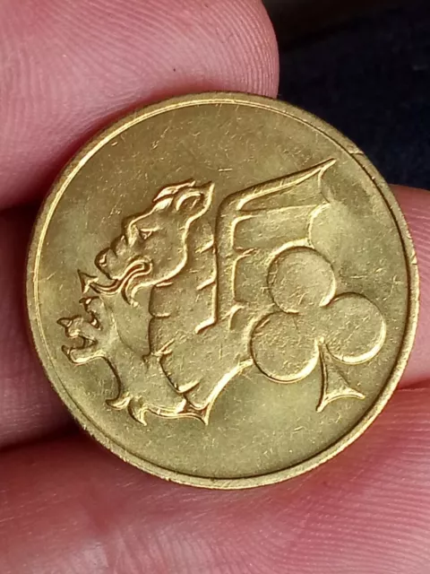 Ace Token Dragon Club a clover a dragon no value Brass double side XF nearly UNC 2