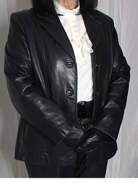 Womens Leather Blazer Jacket Black 16 XL SOFT Lambskin Vintage 80s 90s Siena