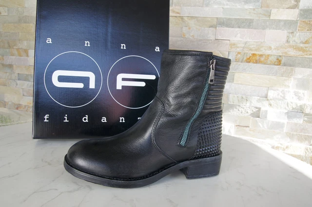 Anna fidanza Taille 36 Bottines en Cuir Chaussures Bottes Noir Neuf Autrefois