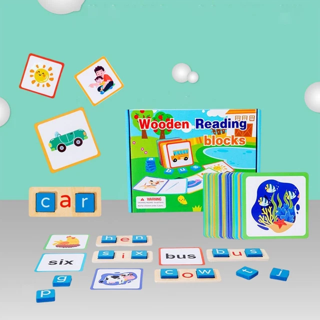 WOODEN BLOCK ALPHABET Words with Flash Cards Words Preschool for Girls ...