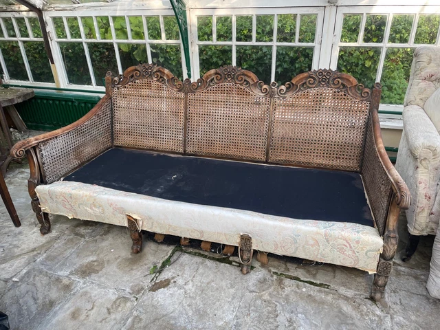  Antique Bergere Cane Conservatory sofa. Wicker 3 piece set