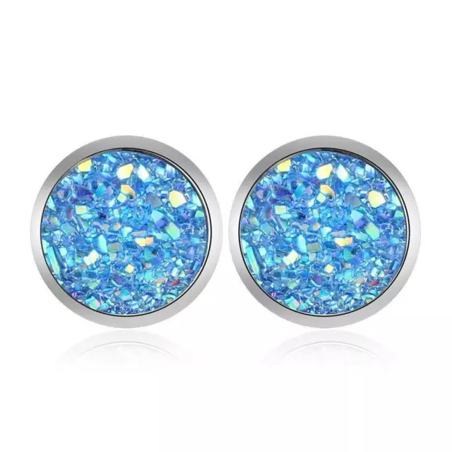 Ohrringe Ohrstecker Stud 12mm Cabochon Druzy glitzer Strass TITAN o04jj 2