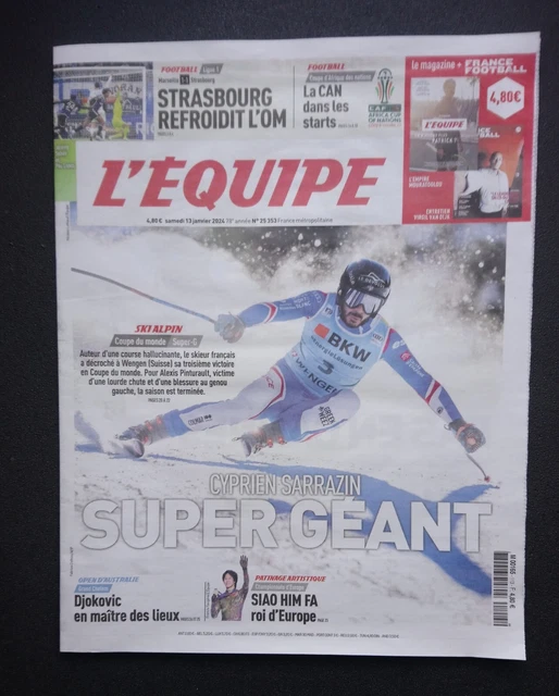 L'EQUIPE 13/01/2024 SARRAZIN 3° victoire à Wengen Coupe du Monde SKI