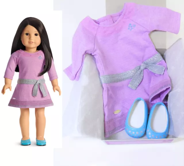 NEW American Girl 18" Doll Clothes Purple LILAC DRESS & SHOES Meet Outfit AG BOX