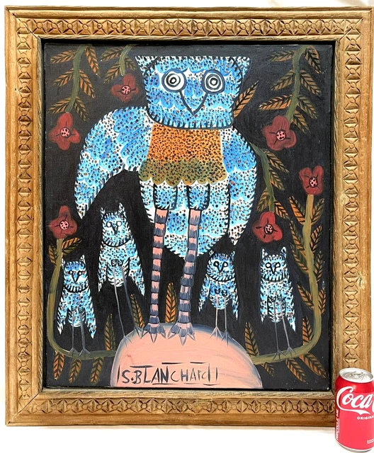 SISSON BLANCHARD Original Owls Painting Oil on Canvas 26x30