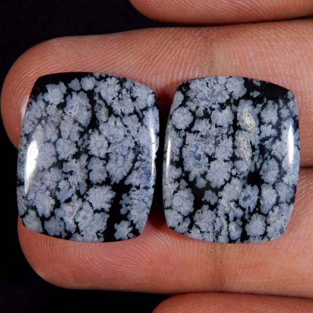 Wholesale 14.45Cts. Natural Snowflake Obsidian Pair Cushion Cabochon Gemstone