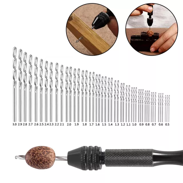 49Pcs Micro Hand Twist Drill Bits Precision Pin Vise Set Mini Rotary Tools Kit**