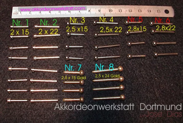 Balgnägel  -  Akkordeon Balg Ersatzteile , nails for accordion bellows, Set = 10