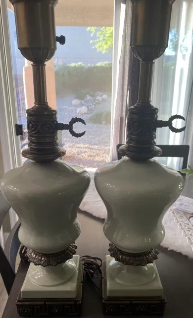 Antique  Lamp Table Parlor Glass Brass  Floral Design Set Of 2