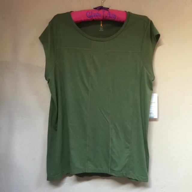 Lucy Womens Large Effortless Ease Short Sleeve Active Top in Rich Olive New