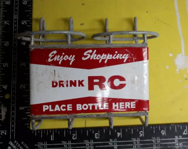 1950s ENJOY DRINK RC COLA SODA POP PAINTED METAL SHOPPING CART BOTTLE RACK SIGN 3