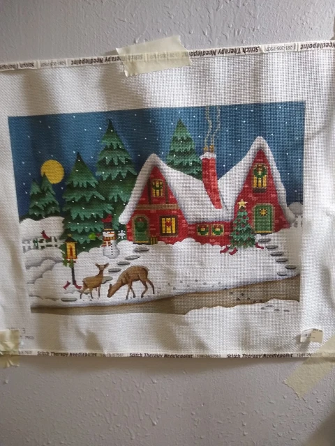 Melissa Shirley-Needlepoint Hand Painted Canvas, Red Deer Cottage