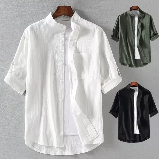 Spring and Summer Stand Fashionable Men's Short-sleve mens shirts jacket