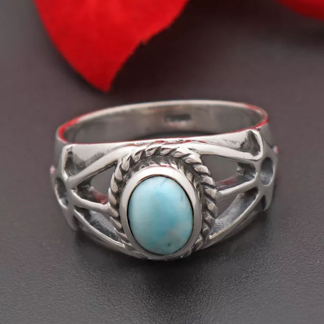 Natural Larimar Sterling Silver Ring Unisex Gift Jewelry S-8