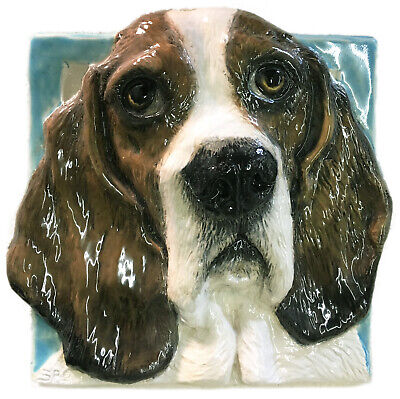 Basset Hound Ceramic dog tile bas-RELIEF Ceramic Pet Portrait Alexander In Stock