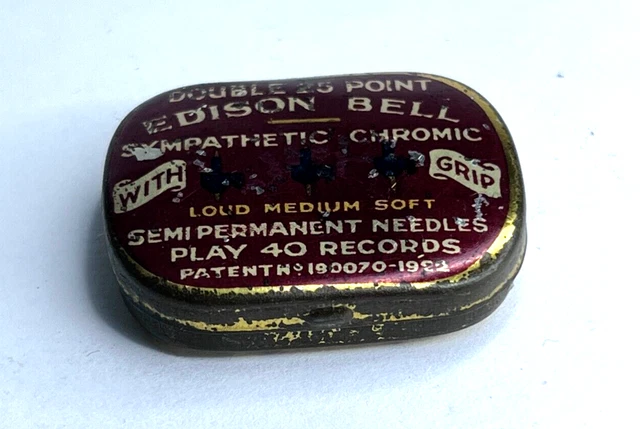 Vintage Edison Bell Double 25 point Gramophone Needle Tin Empty 4x3 cm's