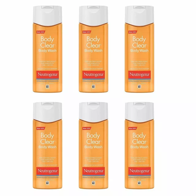 Neutrogena Body Clear Acne Body Wash Salicylic Acid Sensitive Skin 8.5oz 6 Pack