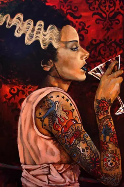 Bride Cocktail Fine Art Print Tattoo Artist Mike Bell Lithograph Frankenbride