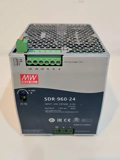 Mean Well / SDR-960-24 / Input 200-240VAC, 6.0A, 50/60Hz / Output 24V, 40A