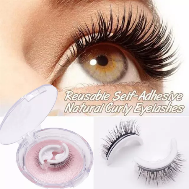 2 Pcs Reusable Self Adhesive Eyelashes Natural 3D Mink Glue-Free False Eyelashes