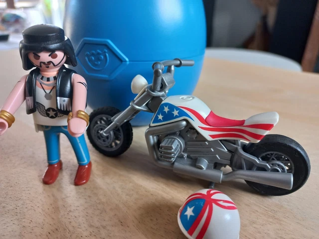Playmobil 5280 - Oeuf Pilote avec moto - RARE  biker américain