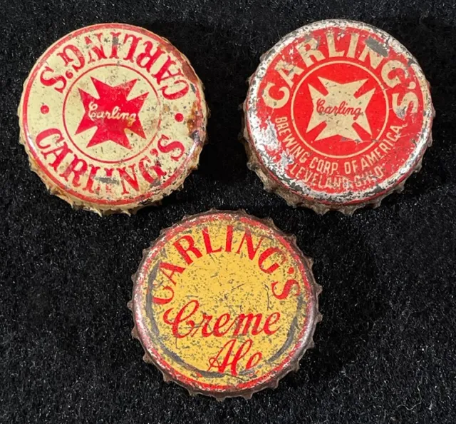 3 Carlings Cork Beer Bottle Cap Brew Corp America Cleveland Ohio Creme Ale Crown
