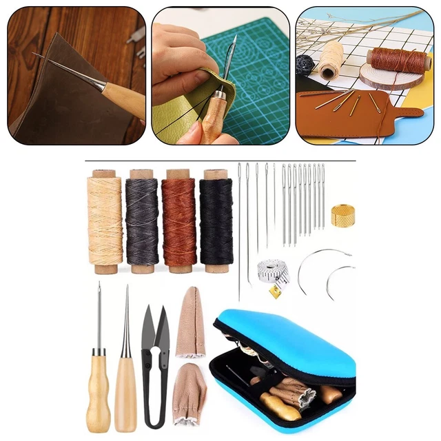 Kit De Couture Cuir 37 Pièces - Aiguilles, Fil Ciré, Dé, Enfile-aiguilles - Pour Réparation Et Création Maroquinerie DIY