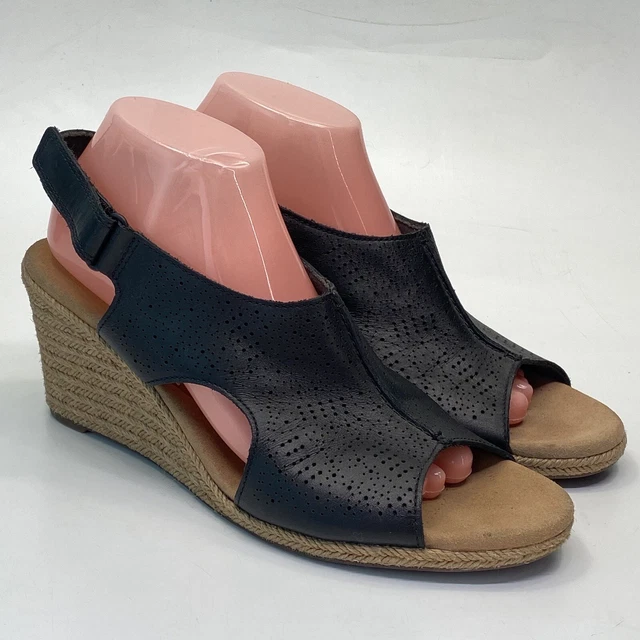 NEW CLARKS SIZE 6.5 D Lafley Rosen Leather wedge sandals Soft