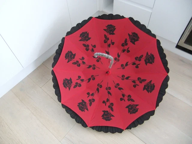 Bellissimo ombrello anni '40/50 doppio strato nero/rosso - in ottime condizioni