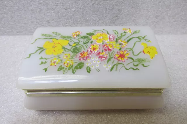 Vintage Early Plastic, Hand Painted Hong Kong Lidded Trinket Box Jewelry Holder