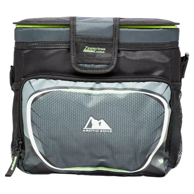 Lunch Box - 9 Can Zipperless Soft Sided Cooler with Hard Liner - Grey and Green