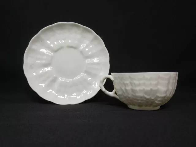 NEAR MINT! Belleek TRIDACNA Teacup & Saucer 2nd BLACK MARK 1896-1921 Eggshell