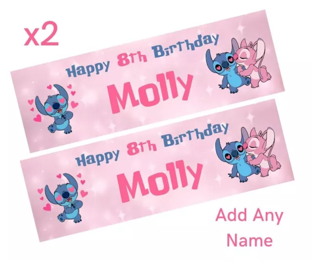 2x Personalised Disney LILO & STITCH Happy Birthday Banner LARGE Poster ANY TEXT