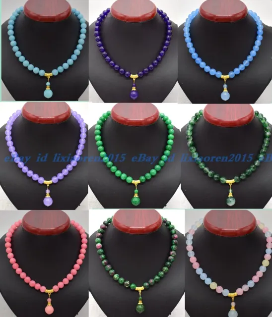 8/10/12mm Natural Multicolor Gemstone Round Beads Pendant Necklace 18'' AAA