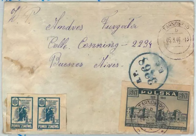 70059 - POLAND - POSTAL HISTORY -  COVER  to ARGENTINA 1946 - IMPERF Stamps