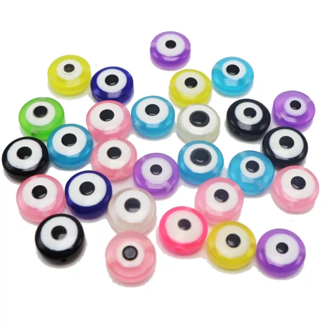 100 perles de pièce de monnaie acrylique mauvais œil de couleur mixte 12 x 6 mm Kabbale mauvais œil 3