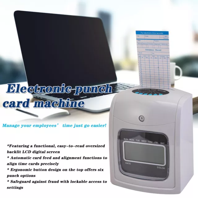 Office Punch Card Machine LCD Employee Attendance Punch Time Clock with 50 Cards