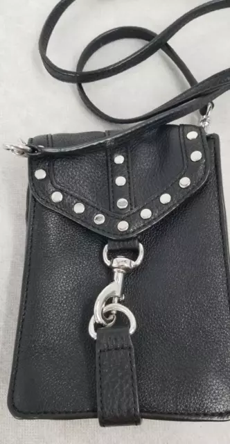 Rebecca Minkoff Studded Phone Crossbody Handbag Bag Purse Black Silver Tone