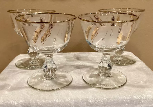 VTG Set of 4 MCM Gold & Frost Wheat Pattern Sherbert/Champagne Glasses Barware