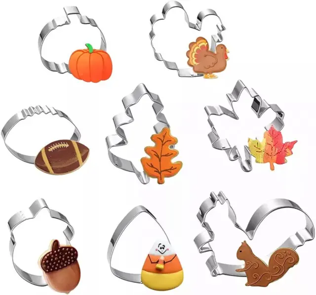 Fall Thanksgiving Cookie Cutters Set - 8 Pieces - Pumpkin, Football,Turkey, Mapl