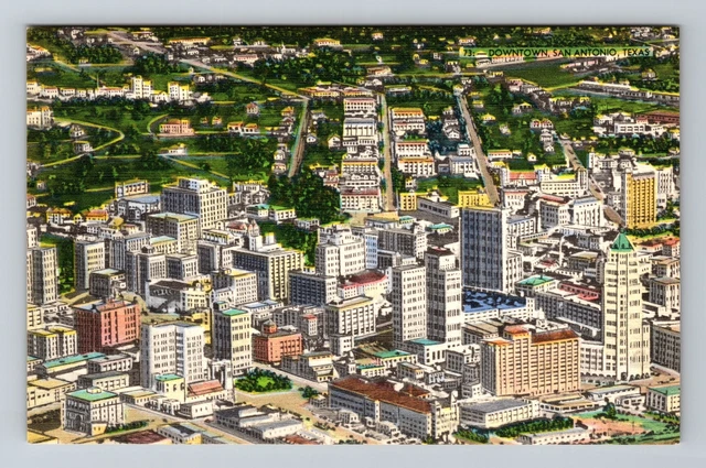 San Antonio TX-Texas, Aerial View Downtown San Antonio, Antique Vintage Postcard