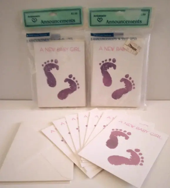 Vtg. 3 packs Ambassador Hallmark (24) New Baby Girl Announcement Cards pls READ