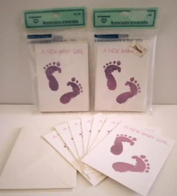 Vtg. 3 packs Ambassador Hallmark (24) New Baby Girl Announcement Cards pls READ